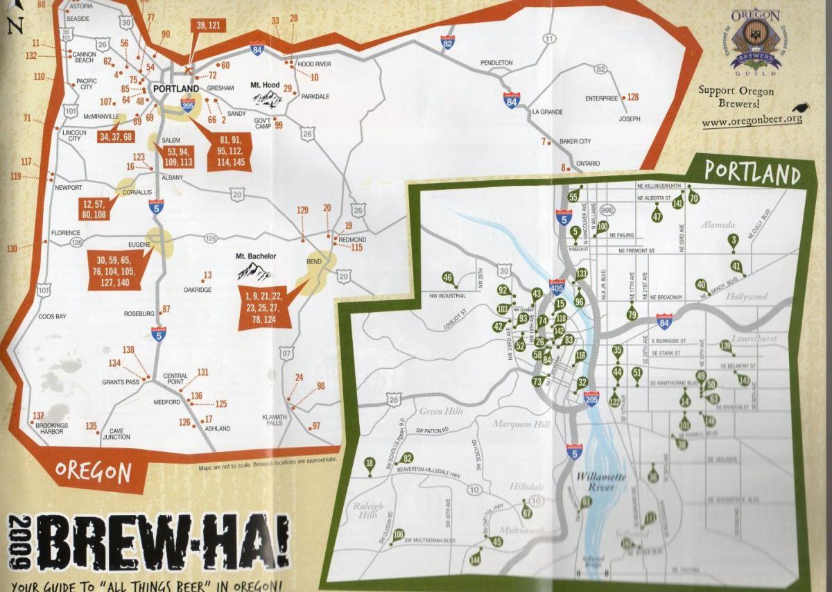 карта пиваре у Портланд Орегон 